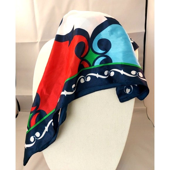 Vintage Unbranded Swirls Design Red White Blue Scarf Bandana 19x19 Polyester - Picture 4 of 5